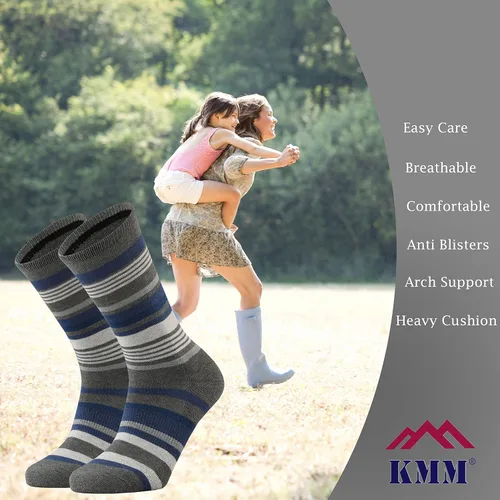 Miniatura 5 de Calcetines acolchados de lana merino para mujer, para exteriores, senderismo, senderismo, senderismo, casual, elegante, colorido, ligero, suave