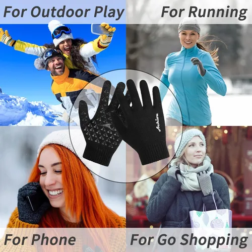 Miniatura 6 de Achiou - Guantes de invierno, guantes para hombres y mujeres, guantes de correr cálidos para pantalla táctil mejorados con forro térmico de punto