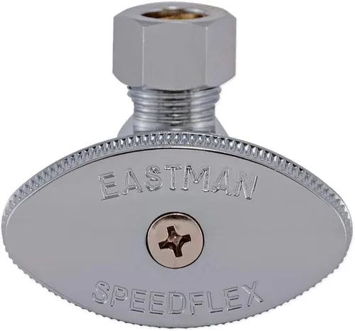 Miniatura 6 de Eastman Válvula de tope de ángulo de entrada de latón de 3/8 de pulgada de diámetro exterior x 1/2 pulgada Nom. Sudor Multi-Giros de latón con mango