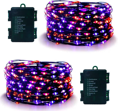 Miniatura 15 de echosari Paquete de 2 Luces de Hadas Rojas a Pilas 200 LED 66 Pies Alambre Plateado Luces de Cadena Estrelladas Temporizador Automático 8 Modos Rojo