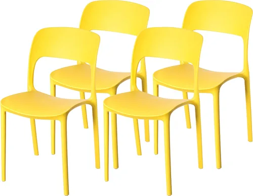 Miniatura 8 de Fabulaxe Silla de comedor moderna de plástico para exteriores con respaldo curvado abierto, juego de 2 unidades Juego de 2 rojo