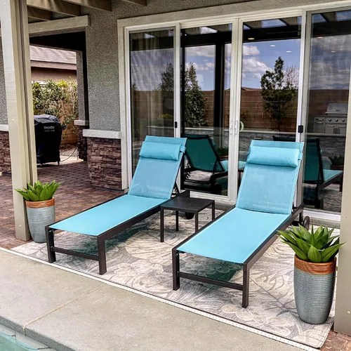 Miniatura 16 de PURPLE LEAF Juego de sillas de lounge al aire libre de gran tamaño de 3 piezas para patio, tumbona para piscina, estructura de aluminio con mesa