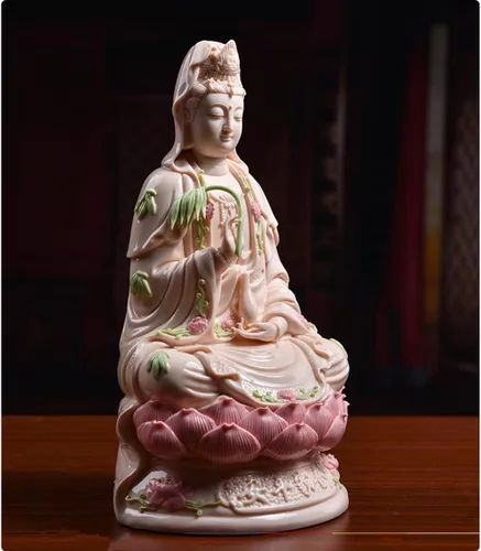 Miniatura 5 de Estatua de Guan Yin en Lotus – Estatua budista rosa de Kuanyin/Budismo – Los mejores regalos chinos de Feng Shui (11 pulgadas)