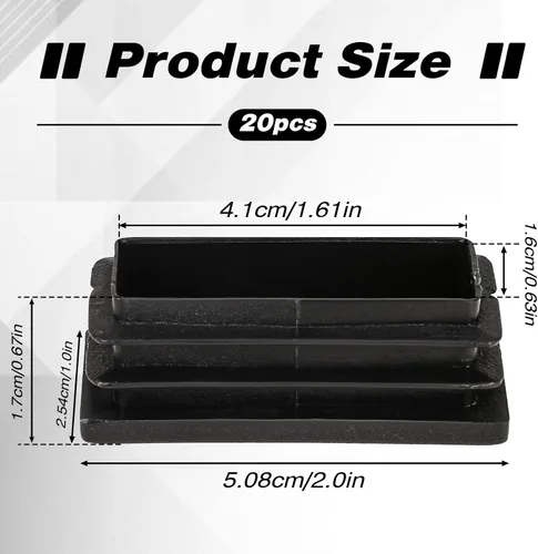 Miniatura 2 de Paquete de 20 tapas de plástico negras de 1 x 2 pulgadas para patas de silla de tubo rectangular