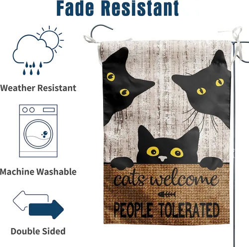 Miniatura 4 de Bandera de jardín de gato negro Bandera de gatos Bandera de bienvenida para personas toleradas Bandera de Halloween para exteriores de 12 x 18