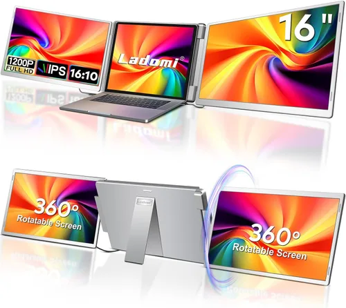 Miniatura 9 de Extensión de pantalla para laptop, Ladomi - Monitor portátil triple de 14" FHD 1080P IPS, extensión de monitor para laptop con rotación de 315°
