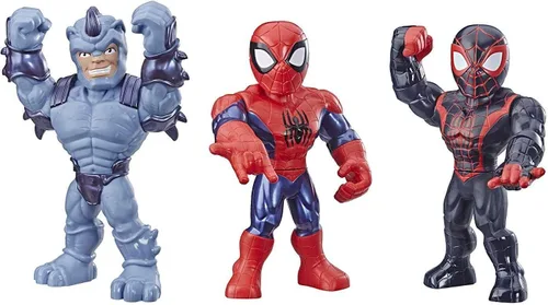 Miniatura 6 de Playskool Heroes Mega Mighties Marvel Super Hero Adventures Web Warriors Paquete de 3, Spider-Man, Kid Arácnido, Rinoceronte de Marvel, figuras