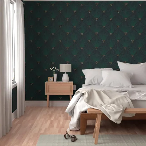Miniatura 5 de Spoonflower Papel tapiz autoadhesivo de 12 x 2 pies, color verde esmeralda oscuro, escala de vieira Art Deco de los años 20, elegante papel tapiz