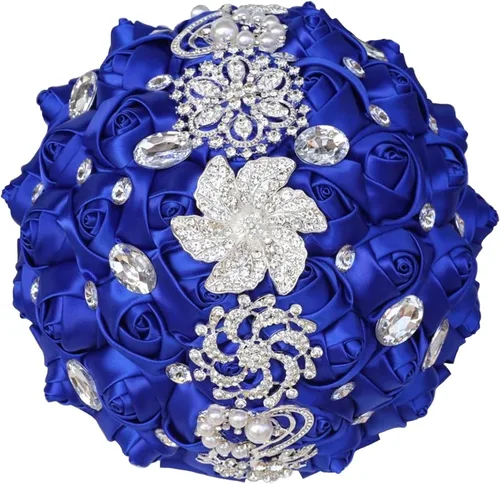 Miniatura 18 de XINNI Ramo de boda nupcial hecho a mano novia dama de honor satén rosa ramo de flores con diamantes de imitación perla encaje decoración de boda