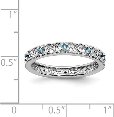 Miniatura 5 de Anillo de topacio azul apilable de plata de ley 925 maciza