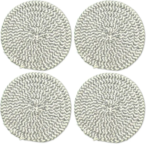 Miniatura 8 de Elegante posavasos trenzados con cable, juego de 4 (4 pulgadas, redondo, azul)
