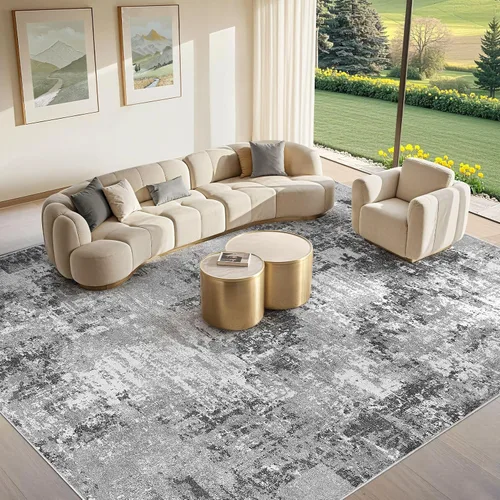 Miniatura 24 de Tortania Alfombra redonda lavable de 5 pies para sala de estar: Alfombra moderna abstracta neutra grande suave y delgada – Alfombra antideslizante