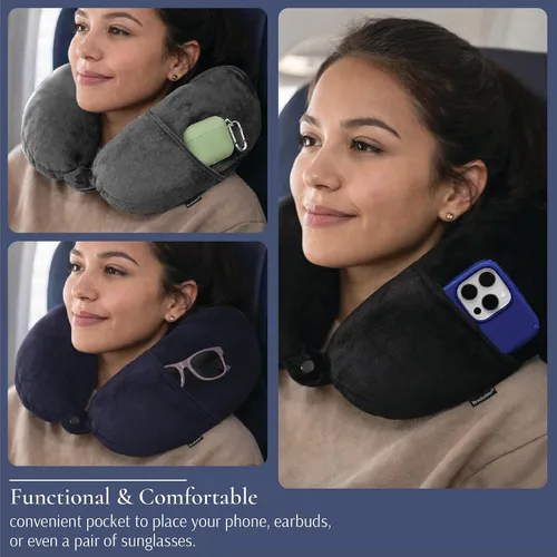 Miniatura 4 de Brookstone Microbead - Almohada para el cuello, súper suave, acogedora y ligera, almohada de viaje de felpa con bolsillo para teléfono