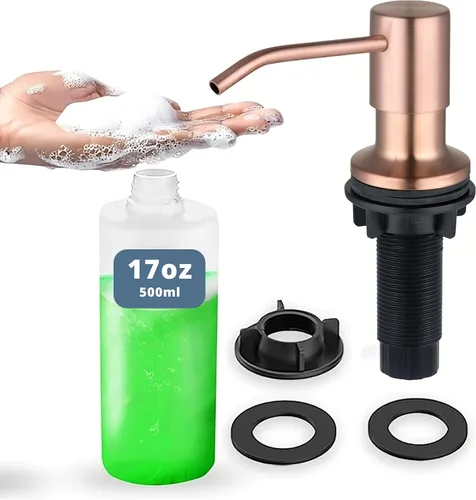 Miniatura 12 de SBEN Juego de dispensador de jabón de cocina empotrado (botella recargable grande de 17 oz incluida) - Dispensador de jabón de acero inoxidable
