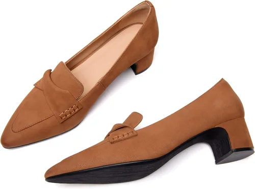Miniatura 6 de FEMSTEP Mocasines de tacón bajo para mujer, con puntera puntiaguda, de piel mate, de 1.5 pulgadas