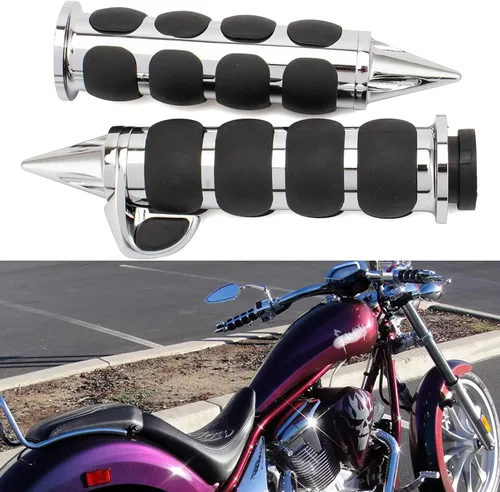 Miniatura 4 de Motocicleta 1 "mano apretones extremo barra manillar Spike cromo negro aluminio caucho