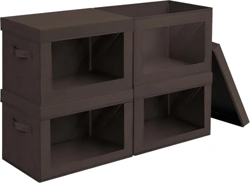 Miniatura 19 de Homsorout Contenedores de almacenamiento con tapas, organizadores pequeños de tela con ventana, contenedores de almacenamiento plegables para ropa