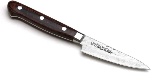 Yoshihiro VG10 Cuchillo de utilidad para pelar de acero inoxidable de Damasco martillado de 16 capas (3.2" (80mm))