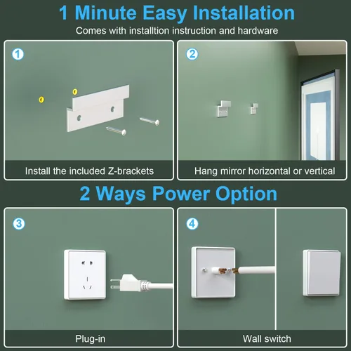 Miniatura 7 de Espejo de baño LED de 20 x 28 pulgadas con luces, espejos iluminados delanteros y traseros para montaje en pared de baño, decoración de marco negro