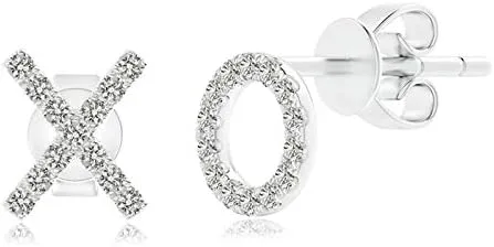 Aretes tipo dormilona XO con diamantes en oro blanco de 14 K (diamante de 0.028 in) - Piedra natal de abril, Oro blanco Gema Diamante, Diamante