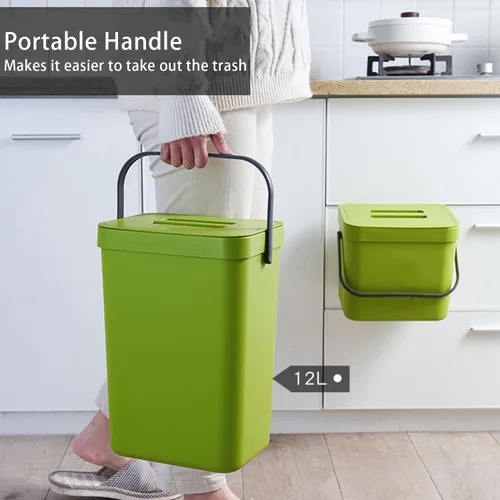 Miniatura 5 de stonespace Cubo de basura pequeño con tapa, cubo de compostaje montable para interiores, cubo de basura colgante con tapa para Verde