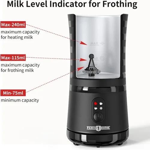 Miniatura 7 de Espumador de leche, vaporizador y espumador de leche 4 en 1 Paris Rhône, calentador de leche de espuma caliente y fría con control de temperatura