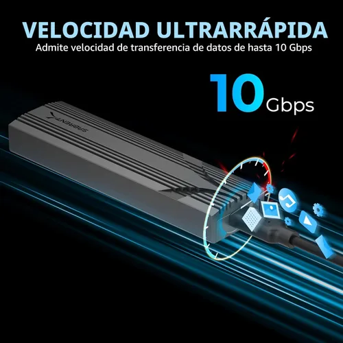 Miniatura 6 de SABRENT Carcasa USB C NVMe, Carcasa SSD M.2 sin herramientas para 2230-2280, adaptador USB 3.2 Gen 2 de 10 Gbps, refrigeración de aluminio, carcasa