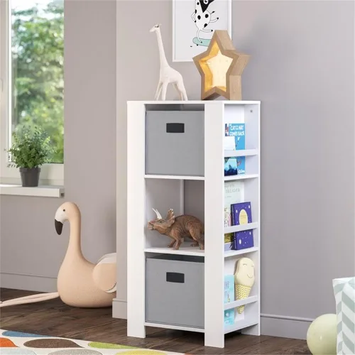 Miniatura 2 de RiverRidge Book-Nook Tower - Estantería infantil y organizador de almacenamiento de juguetes con 3 cubos y 6 estantes para libros, organizador
