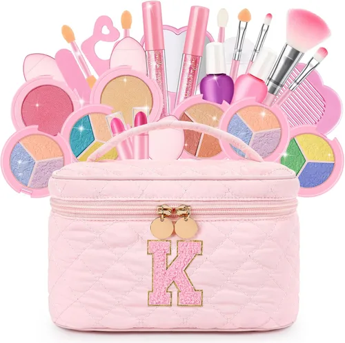 Miniatura 16 de Juego de maquillaje lavable para niñas de 29 piezas - Juego de juguetes de maquillaje real no tóxico con bolsa de cosméticos con letras - Regalos