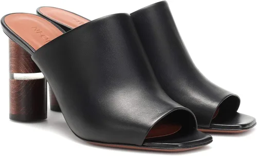 Miniatura 2 de Neous Women's Black Cerato Leather Sandals High Block Heel Open Toe Mule Pumps