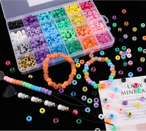 Miniatura 8 de Miss Rabbit Cuentas de pony de 24 colores para la fabricación de joyas, cuentas de pelo para trenzas con cuentas de pelo, kit de pulseras Kandi 24