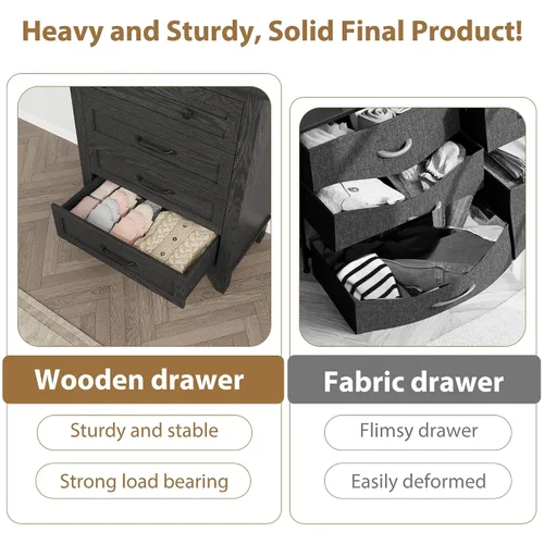 Miniatura 4 de GarveeHome Cómoda de 4 cajones verticales de 34.8 pulgadas de alto con gran almacenamiento, cómoda de madera independiente para dormitorio, sala