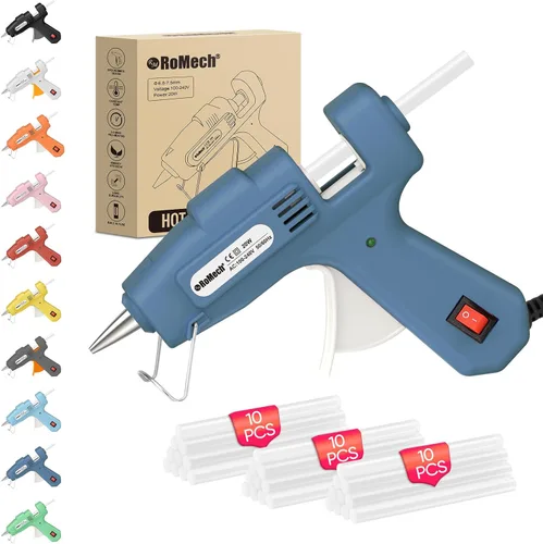 Miniatura 16 de ROMECH Mini pistola de pegamento caliente de 20 W con set de 30 barras de pegamento, kit de pistola de pegamento caliente de precalentamiento rápido