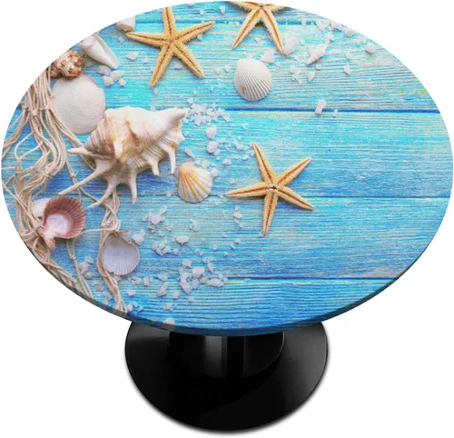 Miniatura 29 de Mantel redondo ajustable de playa de madera de verano con diseño de estrella de mar y borde elástico (se adapta a mesas de 40 a 44 pulgadas)