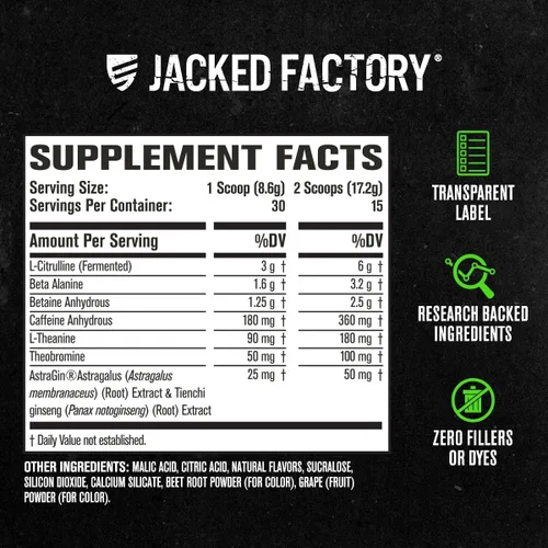 Miniatura 6 de Jacked Factory NITROSURGE Suplemento Pre Entrenamiento - Energía Sin Límites, Ganancias Instantáneas de Fuerza, Enfoque Claro y Bombeos Intensos