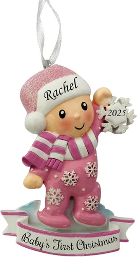 Miniatura 7 de Adorno personalizado para bebé niño en pijama con copo de nieve 2024, adorno para primer árbol de Navidad, decoración artesanal personalizada