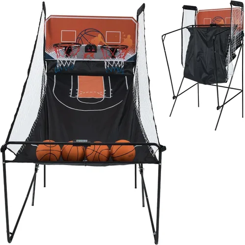 Miniatura 10 de GYMAX Juego de Baloncesto Arcade Interior Plegable con 8 Modos de Juego, Sonido de Arcade, 4 Pelotas y Bomba de Inflado, Juegos de Baloncesto