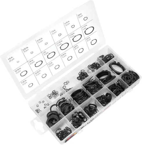 Performance Tool W5212 - Juego de anillos de retención externos surtidos, 300 unidades, negro