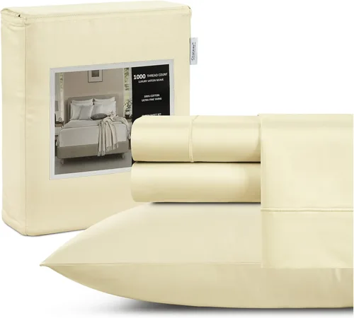 Miniatura 13 de Juego de sábanas 100% algodón para cama King, juego de sábanas certificadas de 1000 TC con bolsillo profundo, juego de sábanas y fundas de almohada