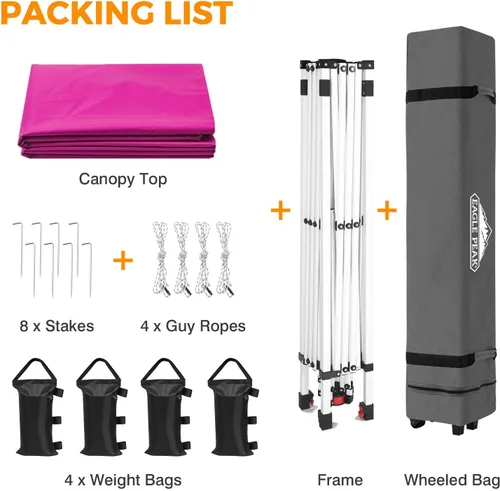 Miniatura 454 de EAGLE PEAK Tienda de campaña desplegable con bolsa de transporte con ruedas, 8 estacas, 4 cuerdas, 4 bolsas de peso, toldo de tienda de campaña