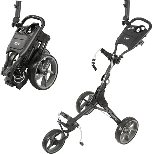 Miniatura 3 de KVV Carrito de empuje de golf de 3 ruedas ultra ligero tamaño plegable más pequeño, soporte para tarjeta de puntuación de nueva versión Gris