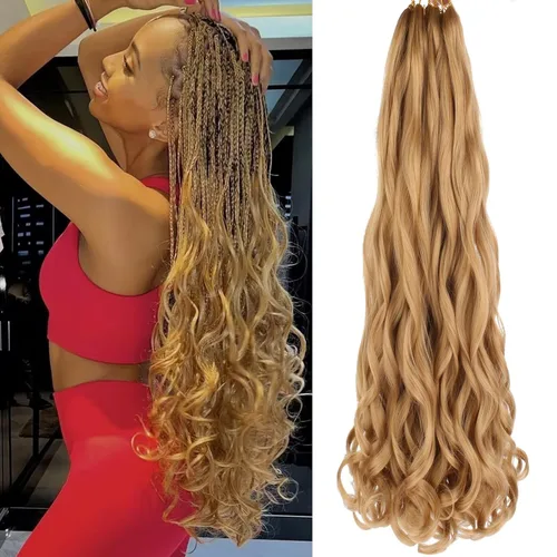 Miniatura 42 de COOKOO 9 paquetes de cabello rizado francés trenzado de 18 pulgadas, suave y flexible, cabello trenzado de alta calidad, rizos franceses, extensión