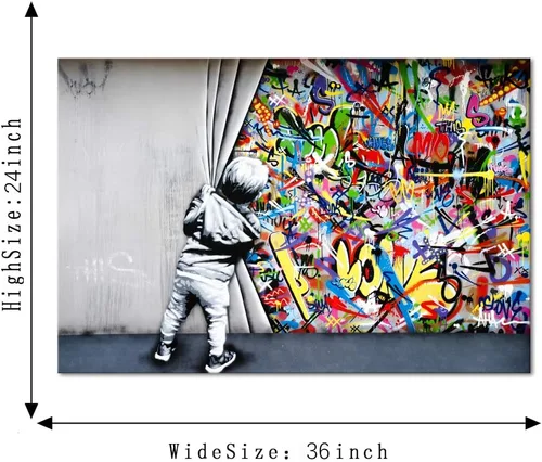 Miniatura 7 de Yatsen Bridge Arte Callejero Clásico Banksy Graffiti Arte de Pared Detrás de la Cortina Pósters Pinturas en Lienzo Imágenes de Graffiti Coloridas