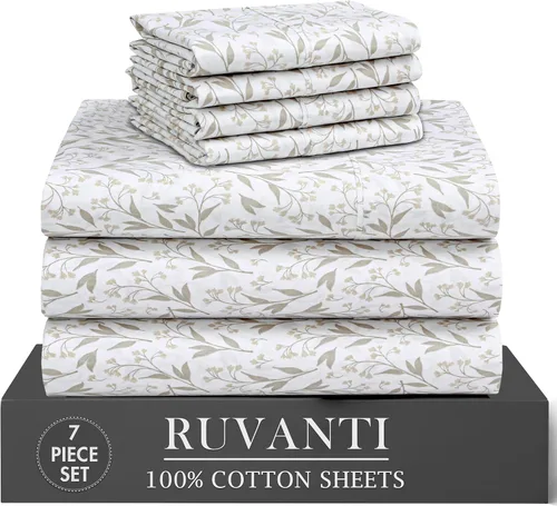 Miniatura 65 de RUVANTI 6 Piezas Sábanas de Algodón - 100% Algodón Natural Suave, Ligeras y Transpirables Sábanas de Percal Crujiente, Sábanas de Cama Tamaño Full