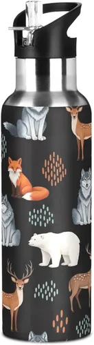 Miniatura 8 de Insulated Stainless Steel Water Bottle with Straw 20 Oz, BPA-Free Sport Water Bottle Insulated for Gym Outdoor Travel School, Cute Animals Fox Wolf