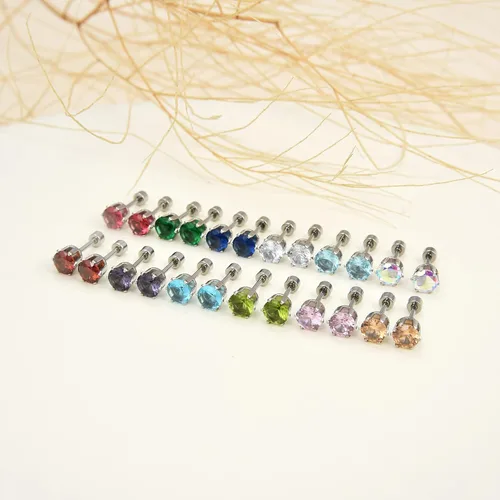 Miniatura 2 de Juego de 12 pares de aretes de tuerca de acero inoxidable quirúrgico chapados en oro de 18 quilates, parte trasera plana con rosca trasera