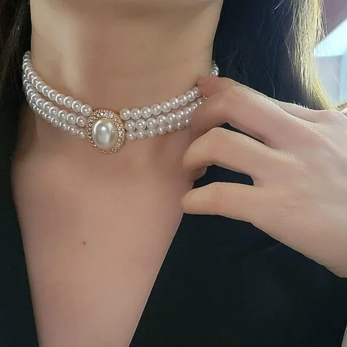 BERYUAN Gargantilla de perlas de diamantes de imitación doradas, estilo vintage, delicada, gruesa, corta, de los años 20, gargantilla multicapa,