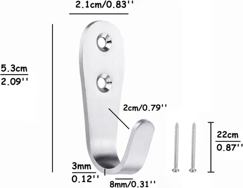 Miniatura 2 de Ganchos de pared resistentes, paquete de 8 ganchos individuales de acero inoxidable cepillado, ganchos pequeños en J para colgar ropa, chaquetas