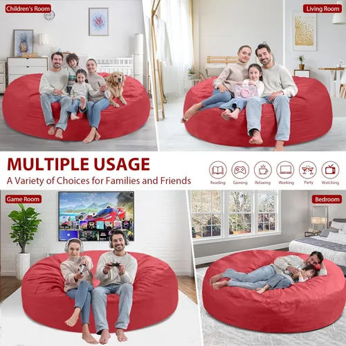 Miniatura 279 de Puf de 5 pies, puf grande con relleno de espuma viscoelástica, sofá puff esponjoso con funda de terciopelo holandés, puf redondo para sala de estar