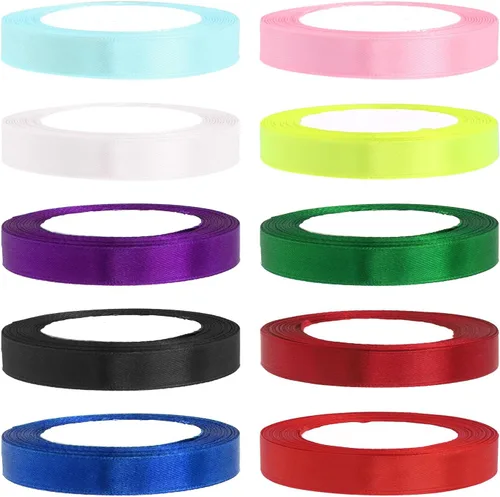 Swpeet 10 rollos de 10 colores de 2/5 pulgadas x 25 yardas, de una sola cara, tela de cinta de satén, cinta de satén para envolver regalos,